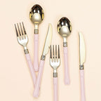 24 Pack Gold 7.5" Heavy Duty Plastic Knives with Blush Handle, Disposable Silverware