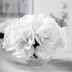 12" White Artificial Velvet-Like Fabric Rose Flower Bouquet Bush