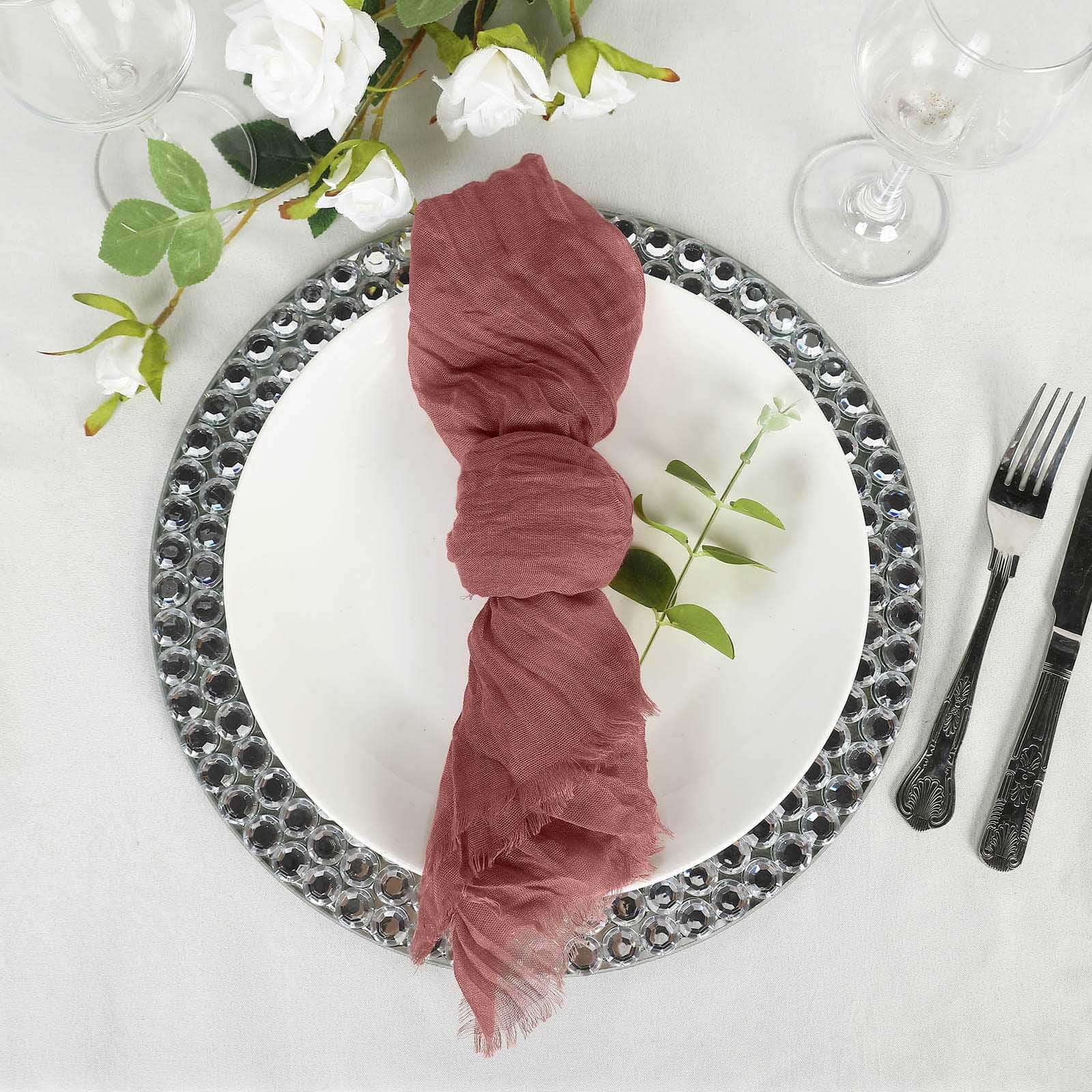 5 Pack Gauze Cheesecloth 24"x19" Napkins Mauve / Cinnamon Rose Reusable Dinner Napkins
