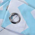 2 Pack White Light Blue Chevron Print Blackout Window Curtain Grommet Panels, Noise Canceling Curtains - 52"x108"