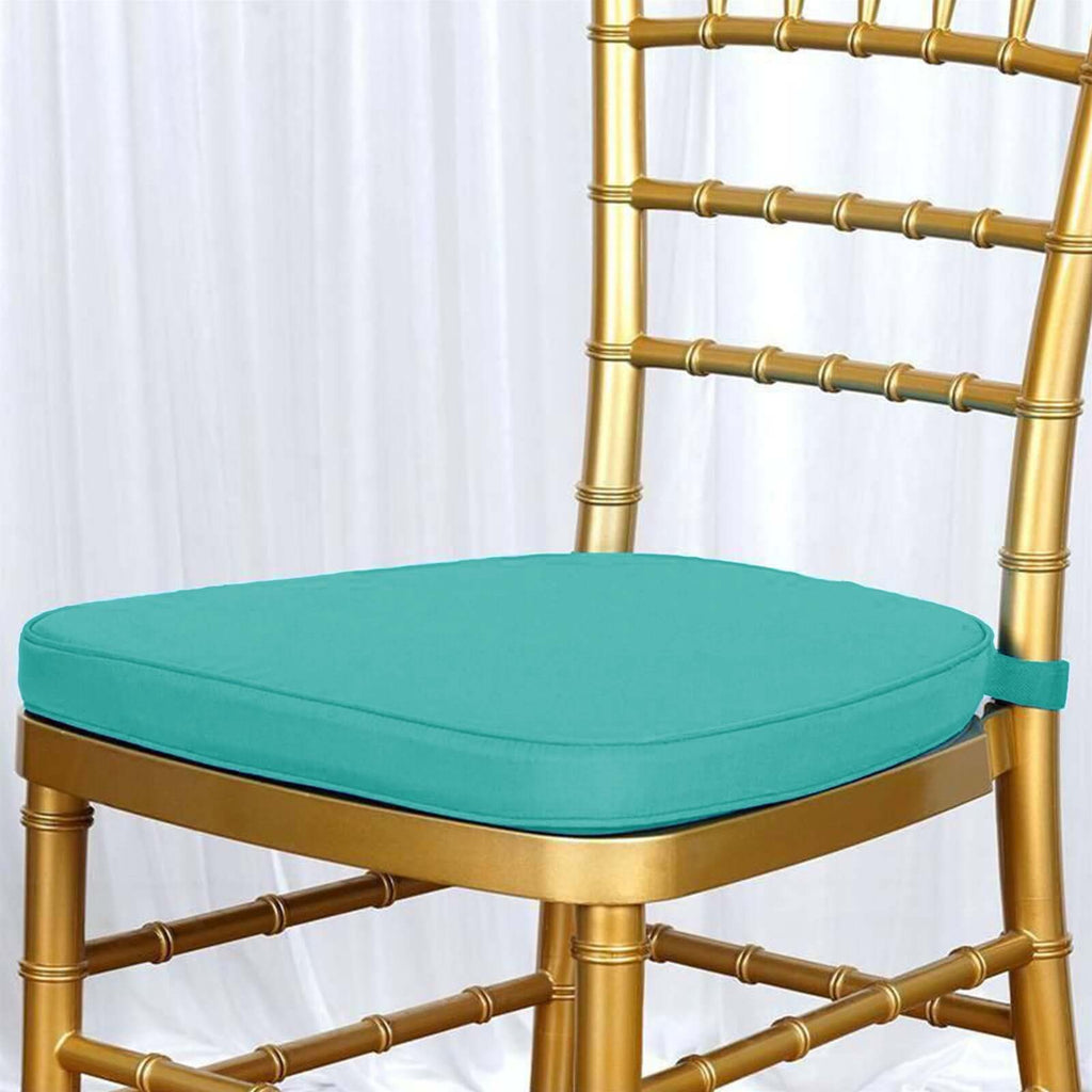 Chiavari Chair Cushion with 1.5" Thick Memory Foam and Ties Turquoise - Stylish Removable Cover for Comfort