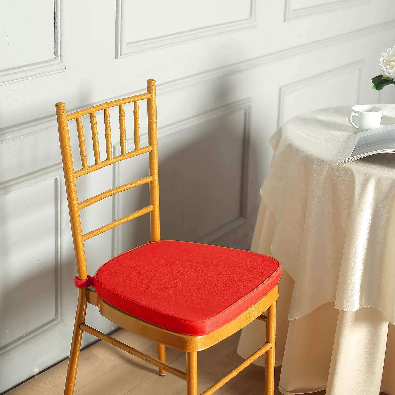 Chiavari Chair Cushion with 1.5" Thick Memory Foam and Ties Red - Stylish Removable Cover for Comfort - NestOCart