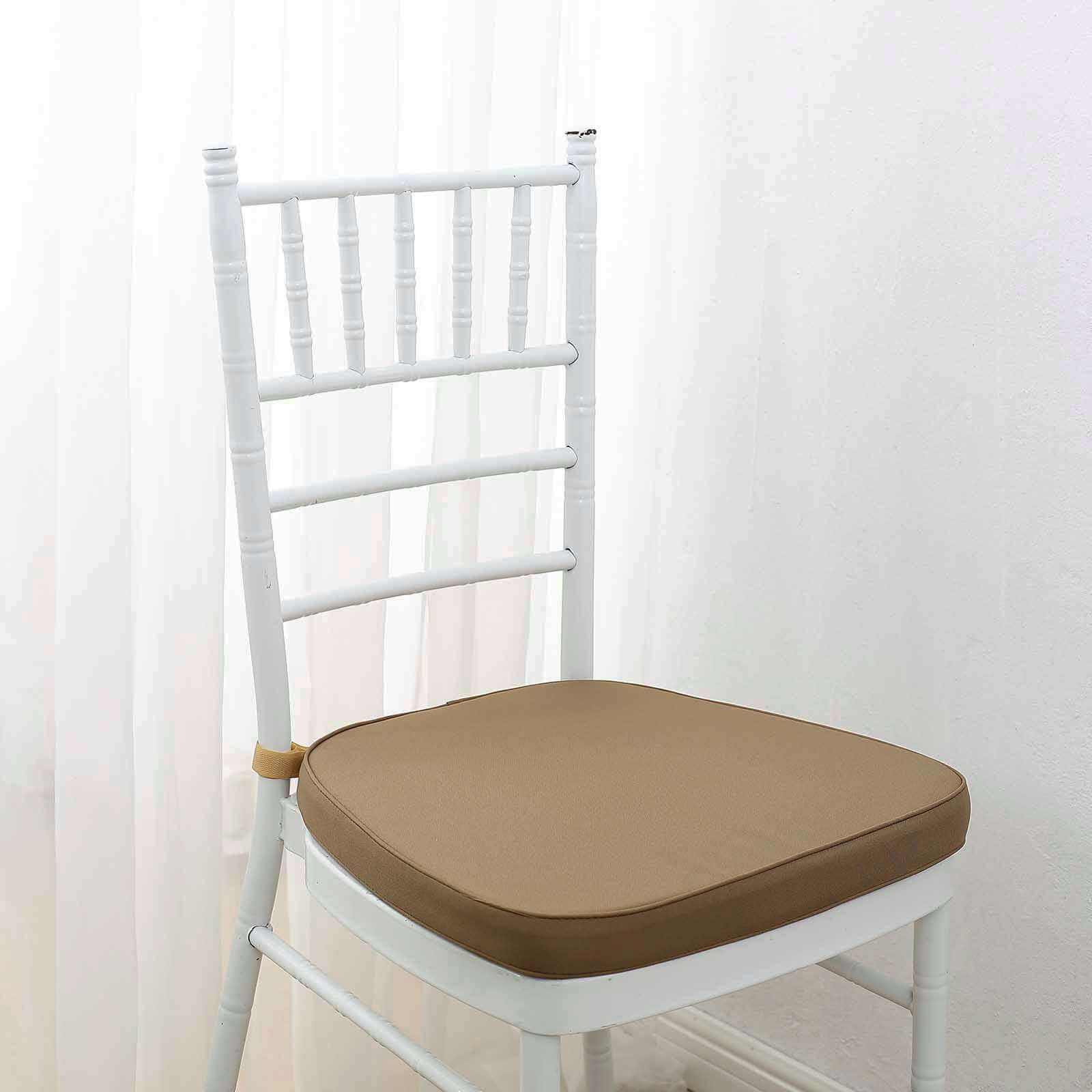 Chiavari Chair Cushion with 1.5" Thick Memory Foam and Ties Taupe - Stylish Removable Cover for Comfort - Bell Racket Store