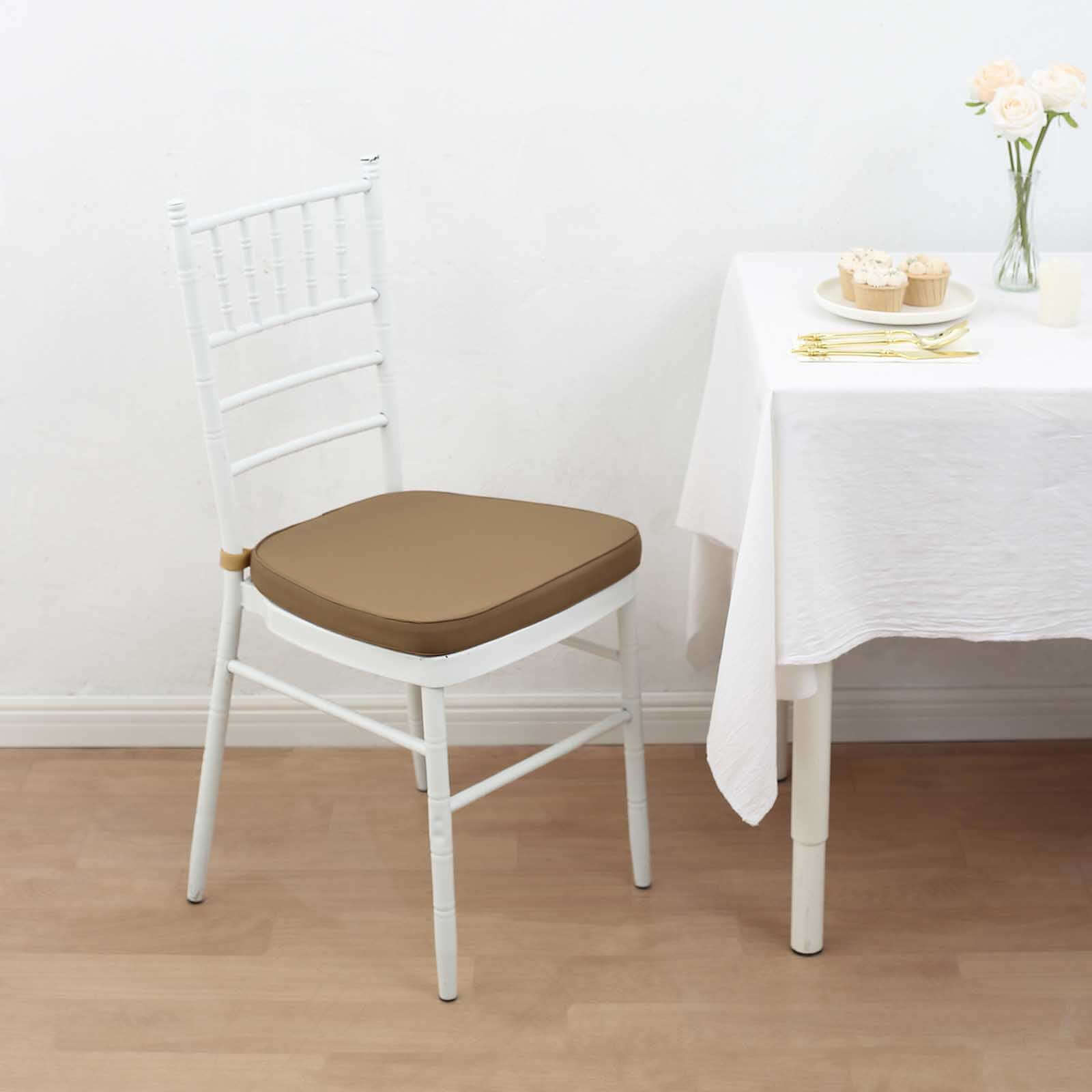 Chiavari Chair Cushion with 1.5" Thick Memory Foam and Ties Taupe - Stylish Removable Cover for Comfort - Bell Racket Store