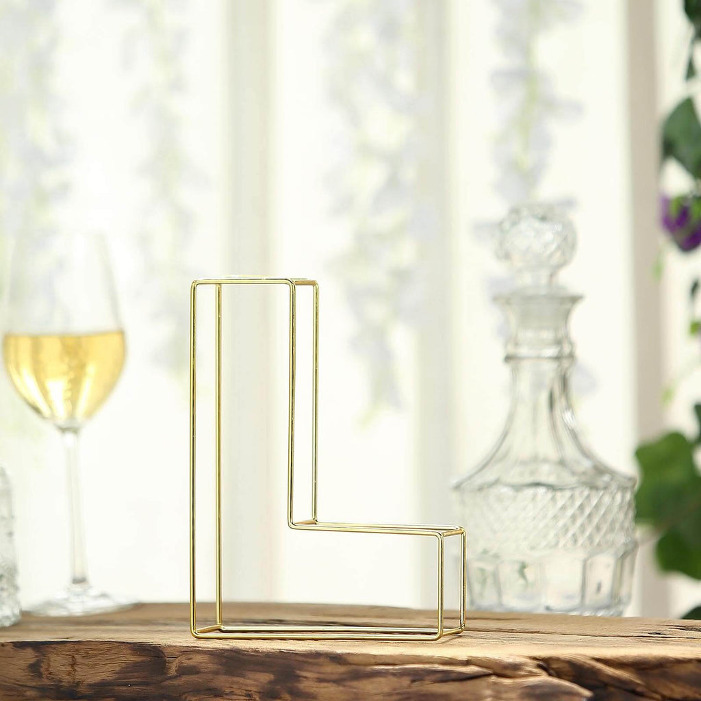 8" Tall Gold Freestanding 3D Decorative Wire Letter, Wedding Centerpiece - L