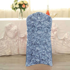 Satin Rosette Chair Cover for Banquet Chairs Dusty Blue - Stretch Fitted Slip-On Slipcover