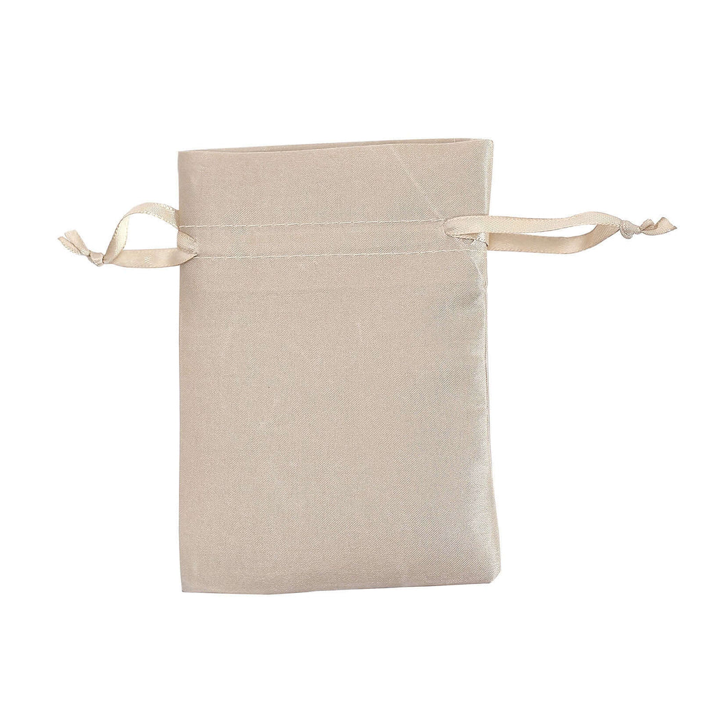 12 Pack 5"x7" Beige Satin Drawstring Wedding Party Favor Gift Bags