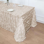 Taffeta 90"x132" Rectangle Tablecloth Beige | 3D Leaf Petal Design Seamless Table Cover