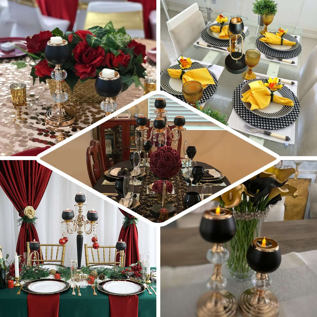 Set of 2 Metal Crystal Lamp Candle Holders Gold/Black - Sophisticated Votive Tealight Stands 7", 11"