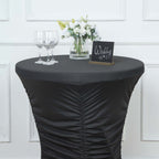 Heavy Duty Spandex 30" Fitted Round Cocktail Table Cover Black Ruched Pleated - Durable Stretch Design