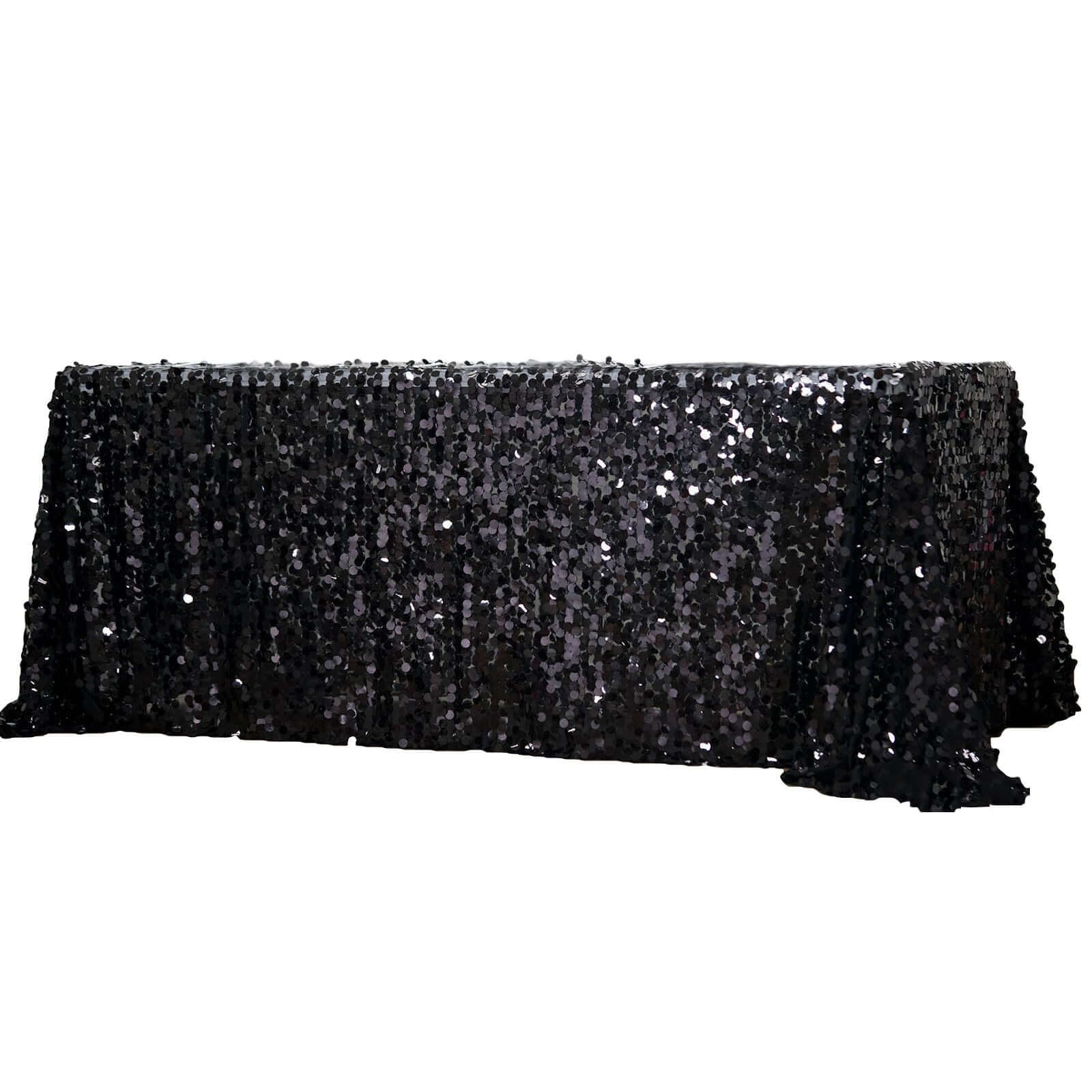 Sequin 90"x156" Rectangle Tablecloth Black - Seamless Big Payette Table Cover