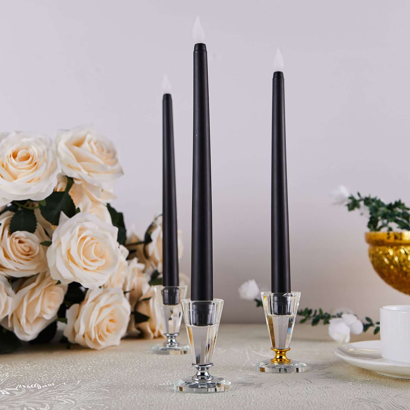 3-Pack LED Decorative Lighting Warm Flickering Black - Flameless Taper Candles 11"