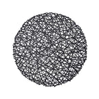 6-Pack Vinyl Placemats Black Woven Design - Durable Non-Slip Round Table Mats for Dining 15"