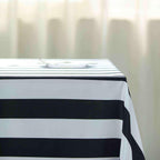 Satin 60"x102" Rectangle Tablecloth Black/White - Stripe Design with Stylish Smooth Finish Table Cover