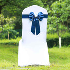 5 Pack Satin Faux Leather Chair Sashes Royal Blue - Durable Double Sided Pre-tied Bow Tie Chair Bands with Diamond Rhinestone Buckles