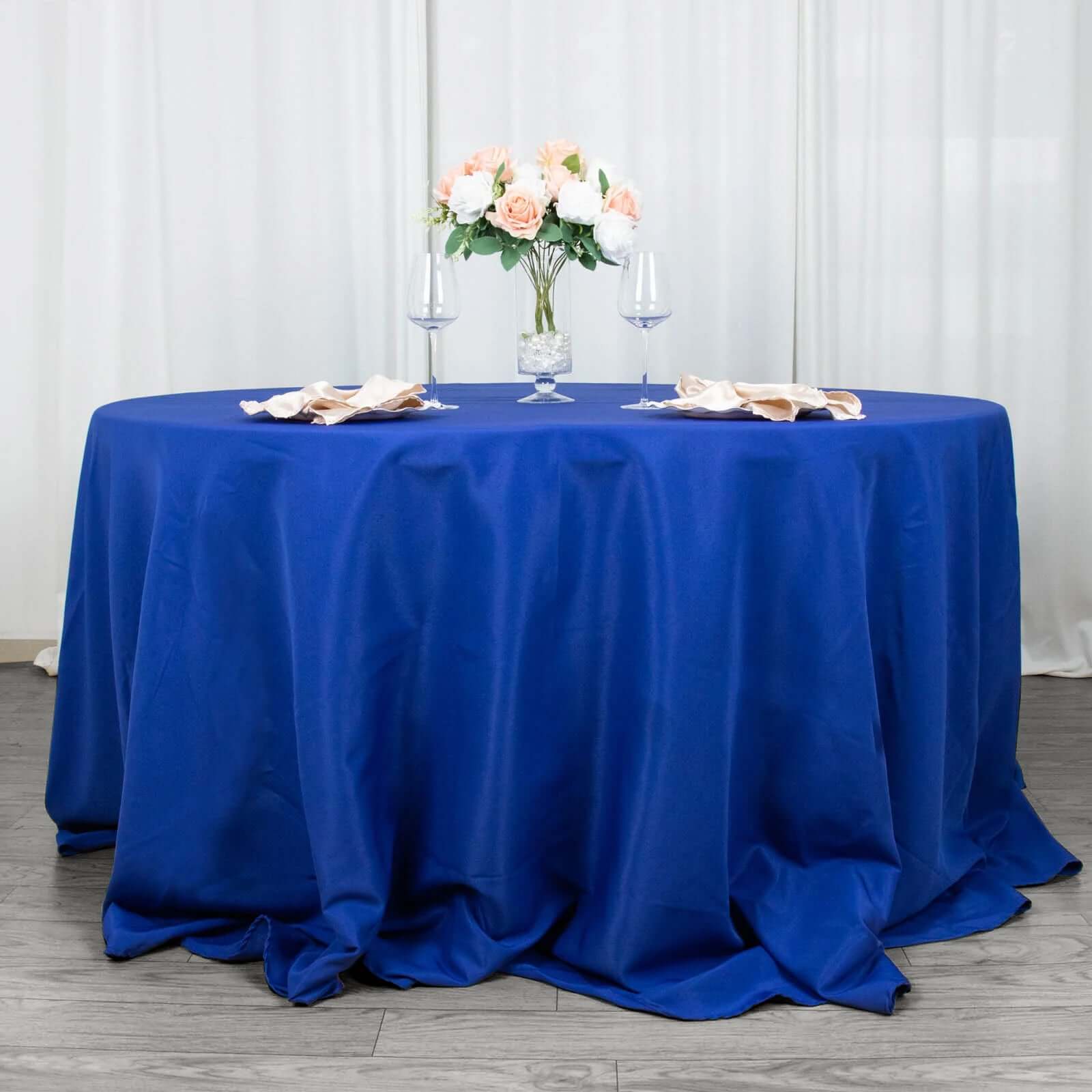 Premium Polyester 132" Round Tablecloth Royal Blue - Seamless 220GSM Wrinkle-Resistant Table Cover