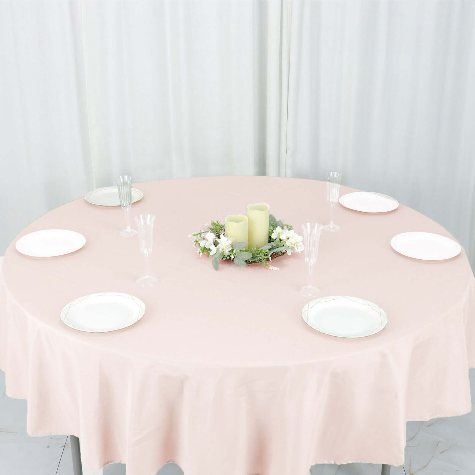 Polyester 90" Round Tablecloth Blush - Stain & Wrinkle-Resistant Table Cover
