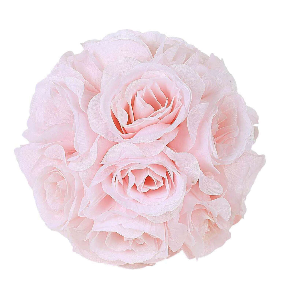 2 Pack 7" Blush Artificial Silk Rose Kissing Ball, Flower Ball