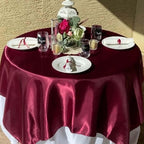 Satin 60"x60" Table Overlay Square Tablecloth Burgundy - Smooth Silky Touch Table Cover