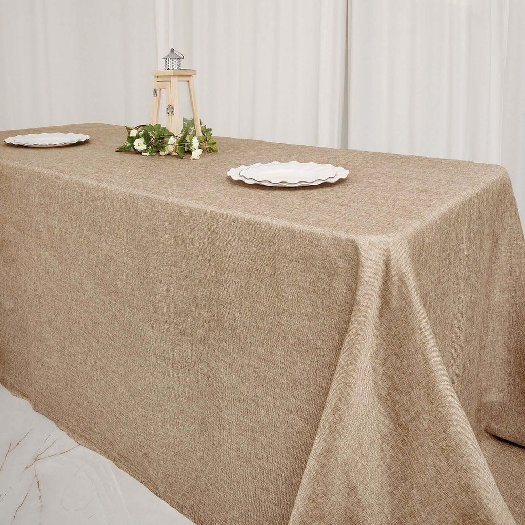 Faux Burlap Jute 90"x156" Rectangle Tablecloth Natural - Rustic Seamless Event Table Linen