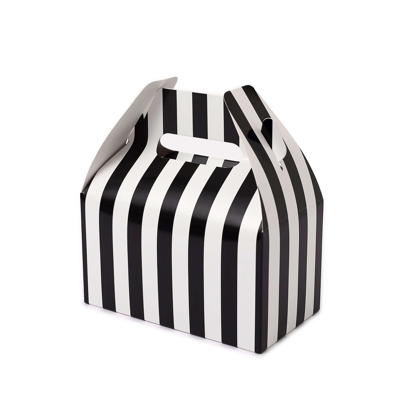 25 Pack White Black Striped Candy Gift Tote Gable Boxes, Party Favor Treat Bags - 6"x3.5"x7"