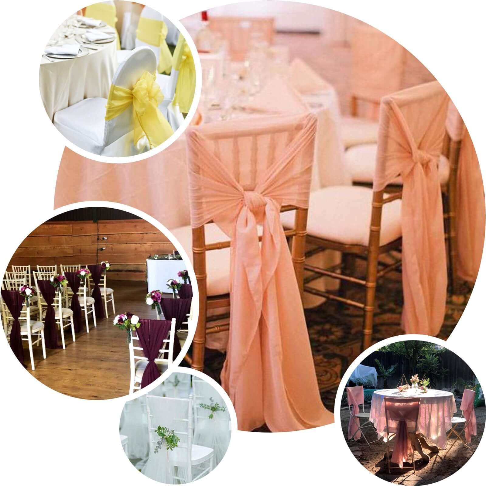 5 Pack Chiffon Chair Sashes Olive Green - Soft & Lightweight Designer Chair Bows 22"x78"