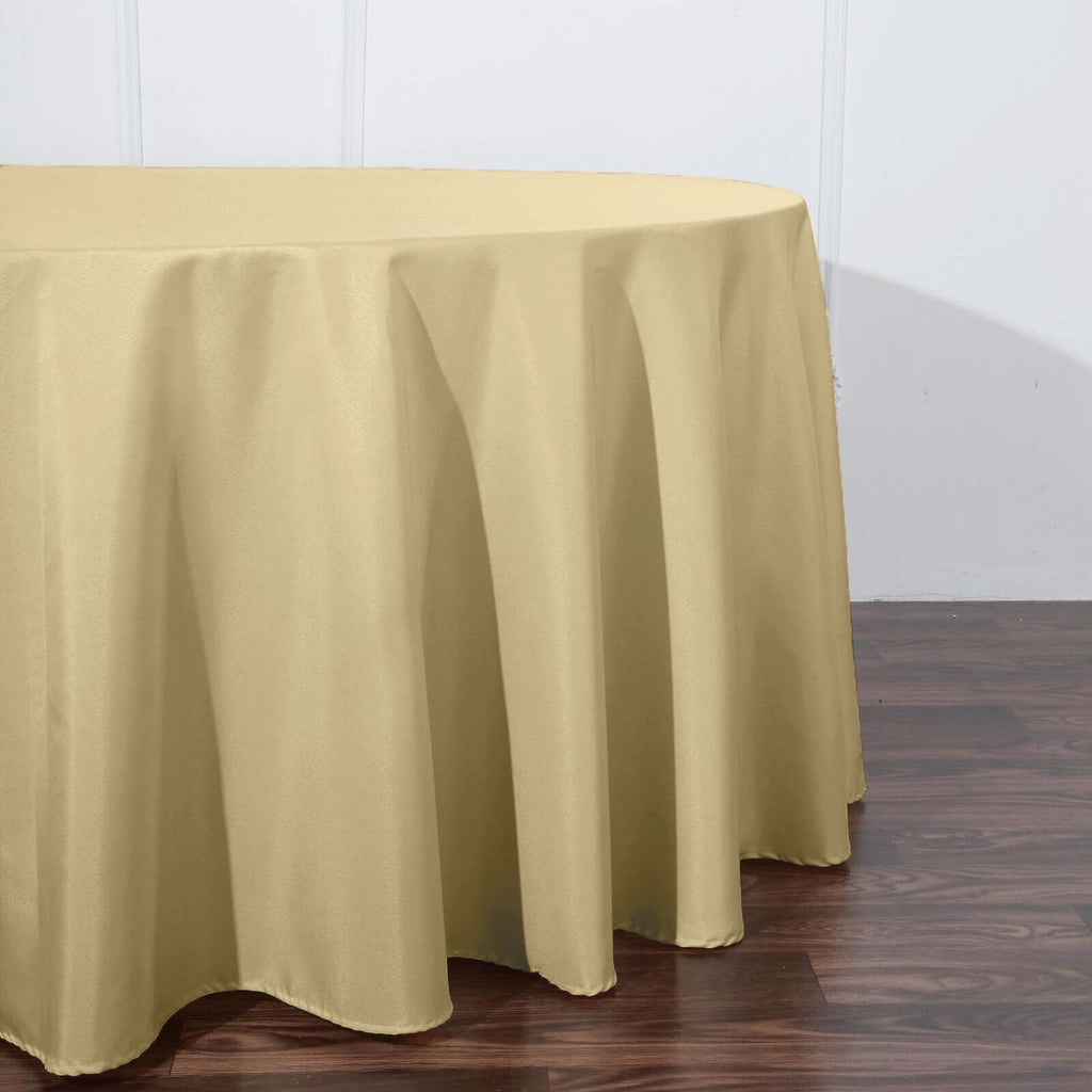 Polyester 120" Round Tablecloth Champagne - Seamless Wrinkle-Resistant Table Cover