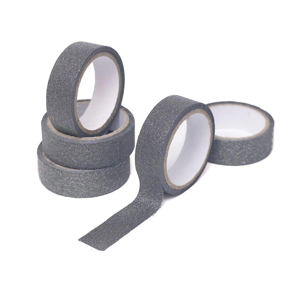 5 Pack 0.5"x5 Yards Charcoal Gray Washi DIY Craft Glitter Tape