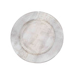 6-Pack Faux Wood Round Charger Plates 13" White Washed with Embossed Sunray Pattern, Chic Plastic Decorative Chargers