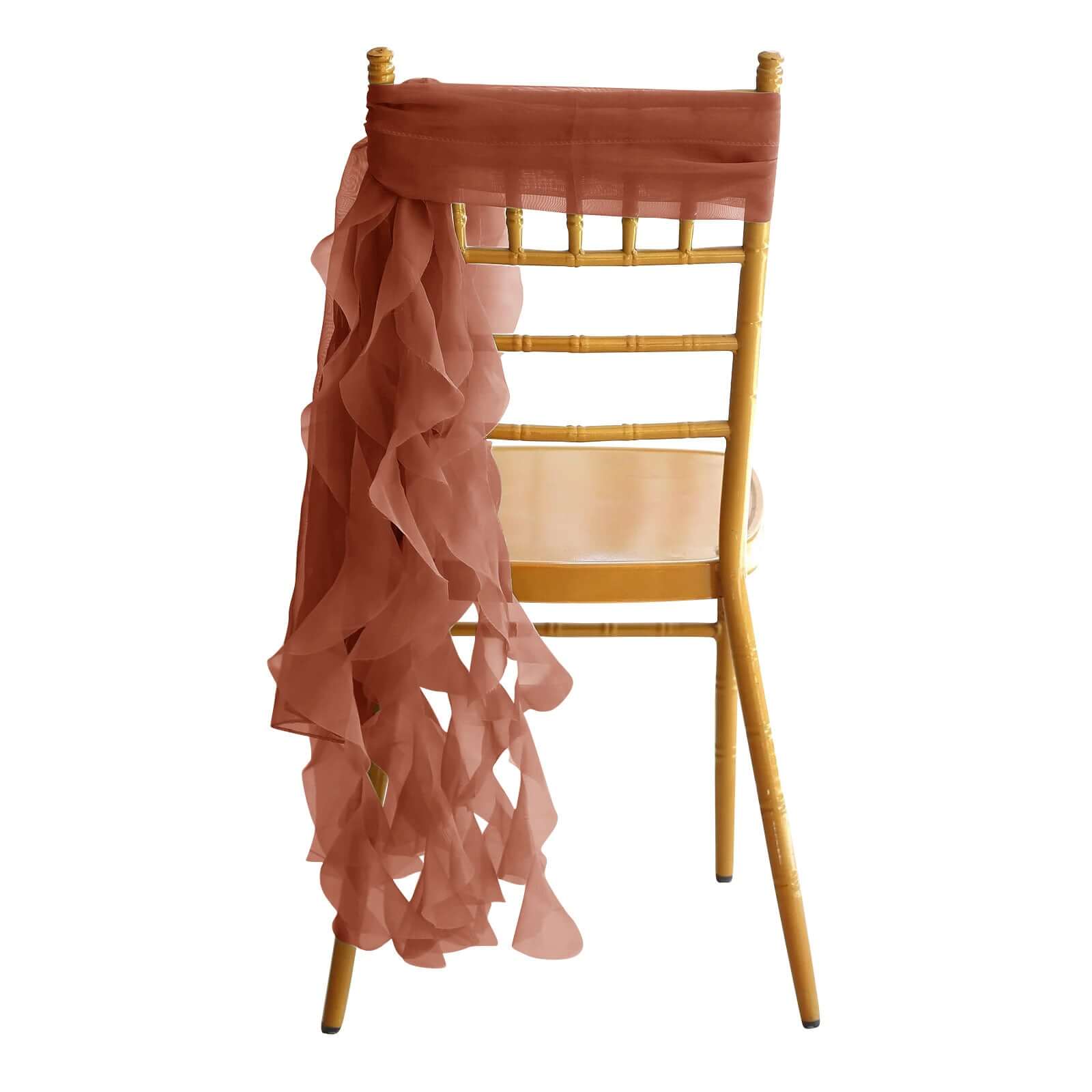 Chiffon Chair Sash with Curly Design Terracotta (Rust) - Stylish Chair Decorations