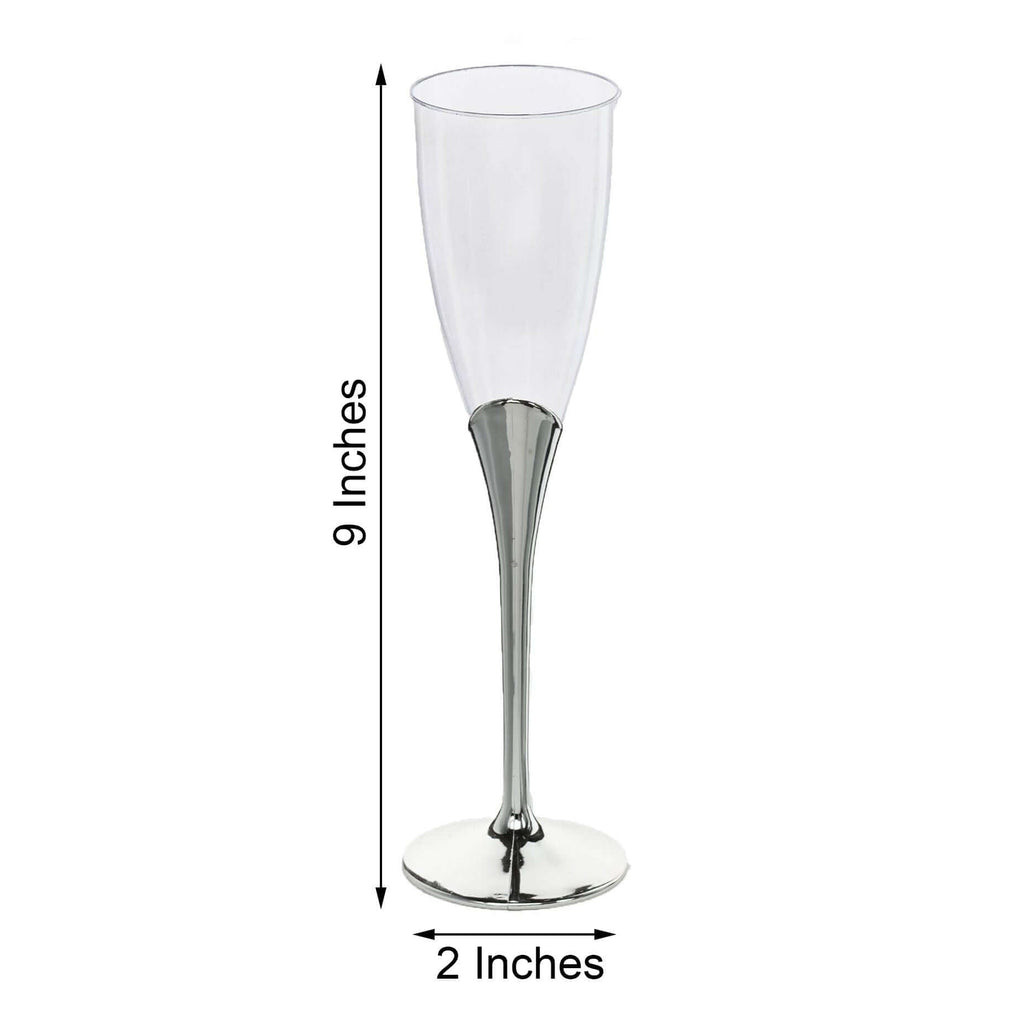 6-Pack Plastic Champagne Flutes Clear/Silver - Stylish Disposable Glasses for Toasts 5oz