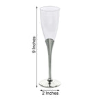 6-Pack Plastic Champagne Flutes Clear/Silver - Stylish Disposable Glasses for Toasts 5oz