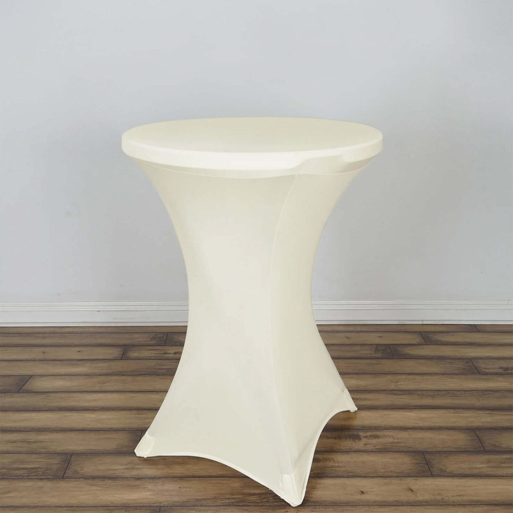 Spandex 30" Round Cocktail Table Cover Ivory - Easy to Maintain Stretch Fitted Highboy Tablecloth
