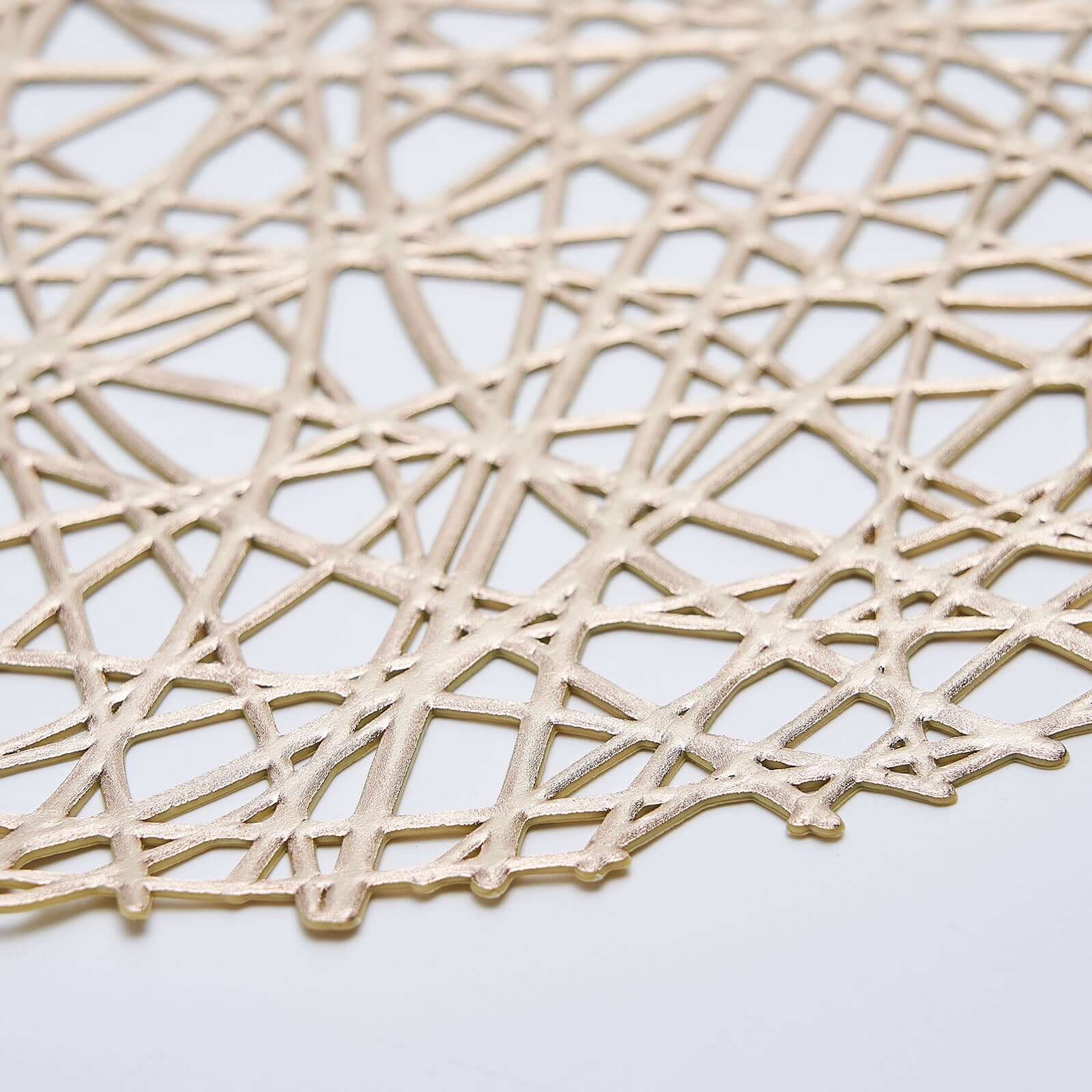 6-Pack Vinyl Placemats Champagne Woven Design - Durable Non-Slip Round Table Mats for Dining 15"