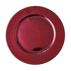 6-Pack Acrylic Round Charger Plates 13" in Burgundy with Beaded Rim, Dinner Charger Event Tabletop Decor