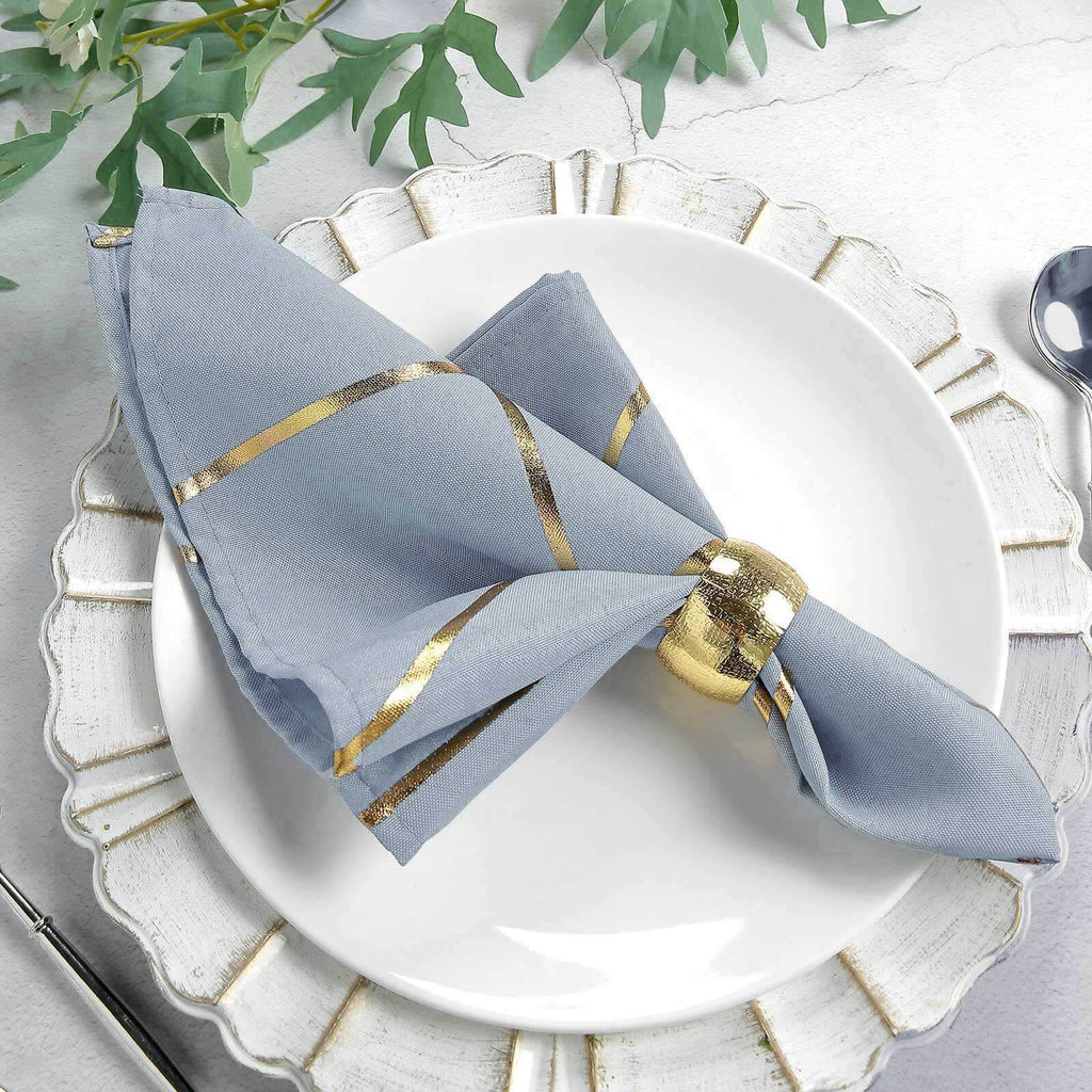 5 Pack Polyester 20"x20" Napkins Dusty Blue with Gold Geometric Foil Pattern - Modern Reusable Dinner Napkins