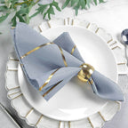 5 Pack Polyester 20"x20" Napkins Dusty Blue with Gold Geometric Foil Pattern - Modern Reusable Dinner Napkins