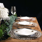 Wired Metal Round Charger Plate 14" in Rose Gold with Acrylic Crystal Beads, Glamorous Decorative Dinner Charger Tableware