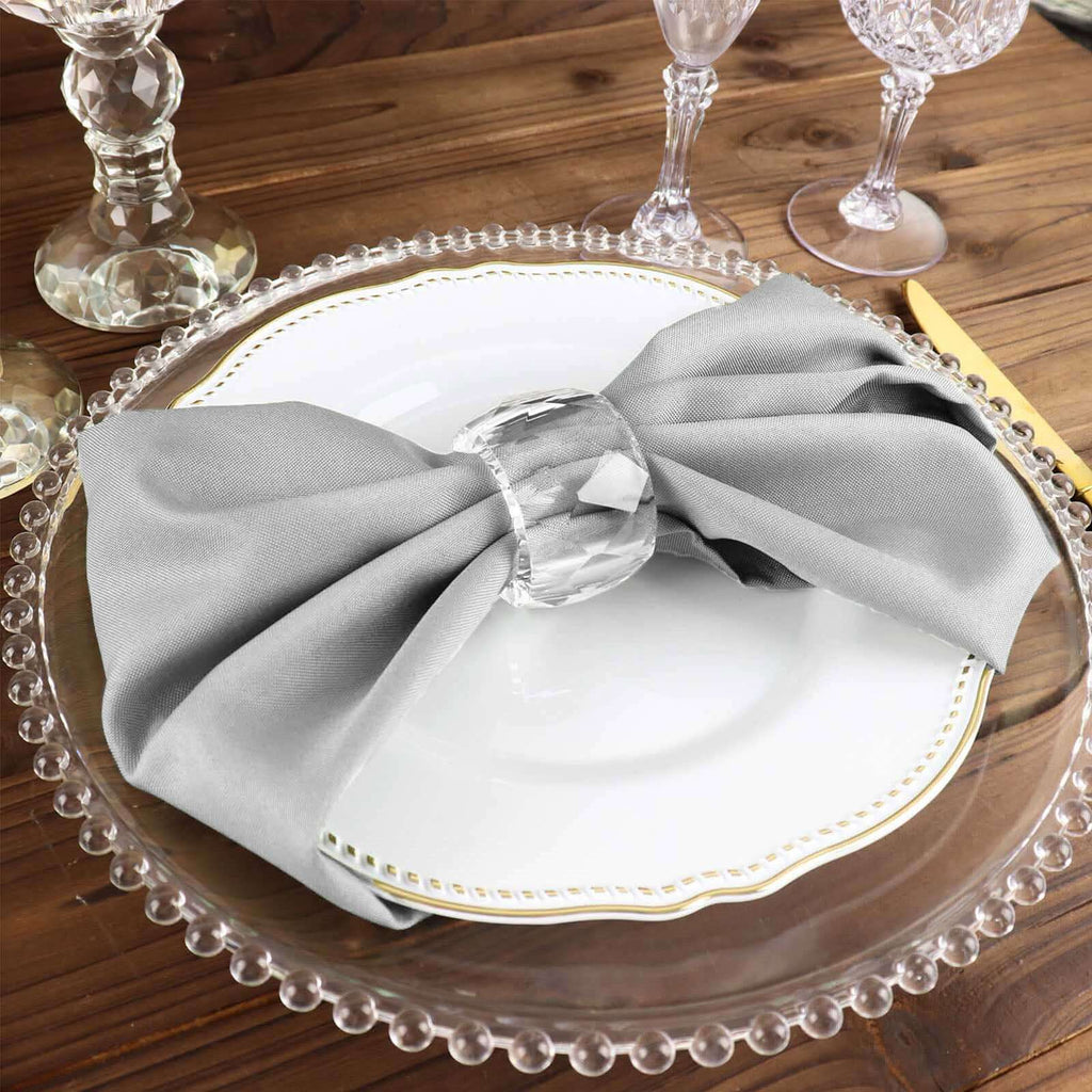 5 Pack Polyester 17"x17" Napkins Silver - Durable & Wrinkle Resistant Dinner Napkins
