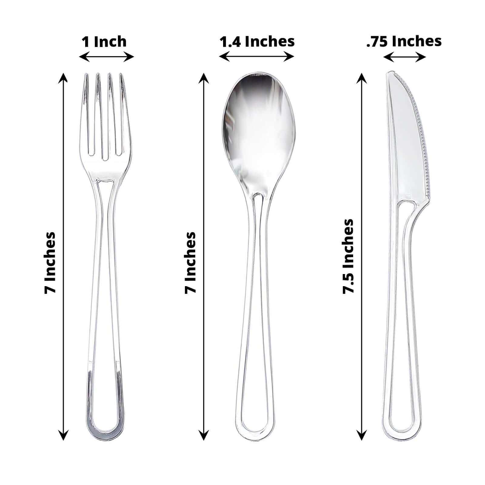 24-Pack Plastic Utensil Set with Modern Hollow Handle Design Silver - Disposable Silverware 7"