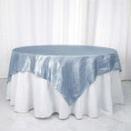 Taffeta 90"x90" Table Overlay Square Tablecloth Dusty Blue - Accordion Crinkle Table Cover