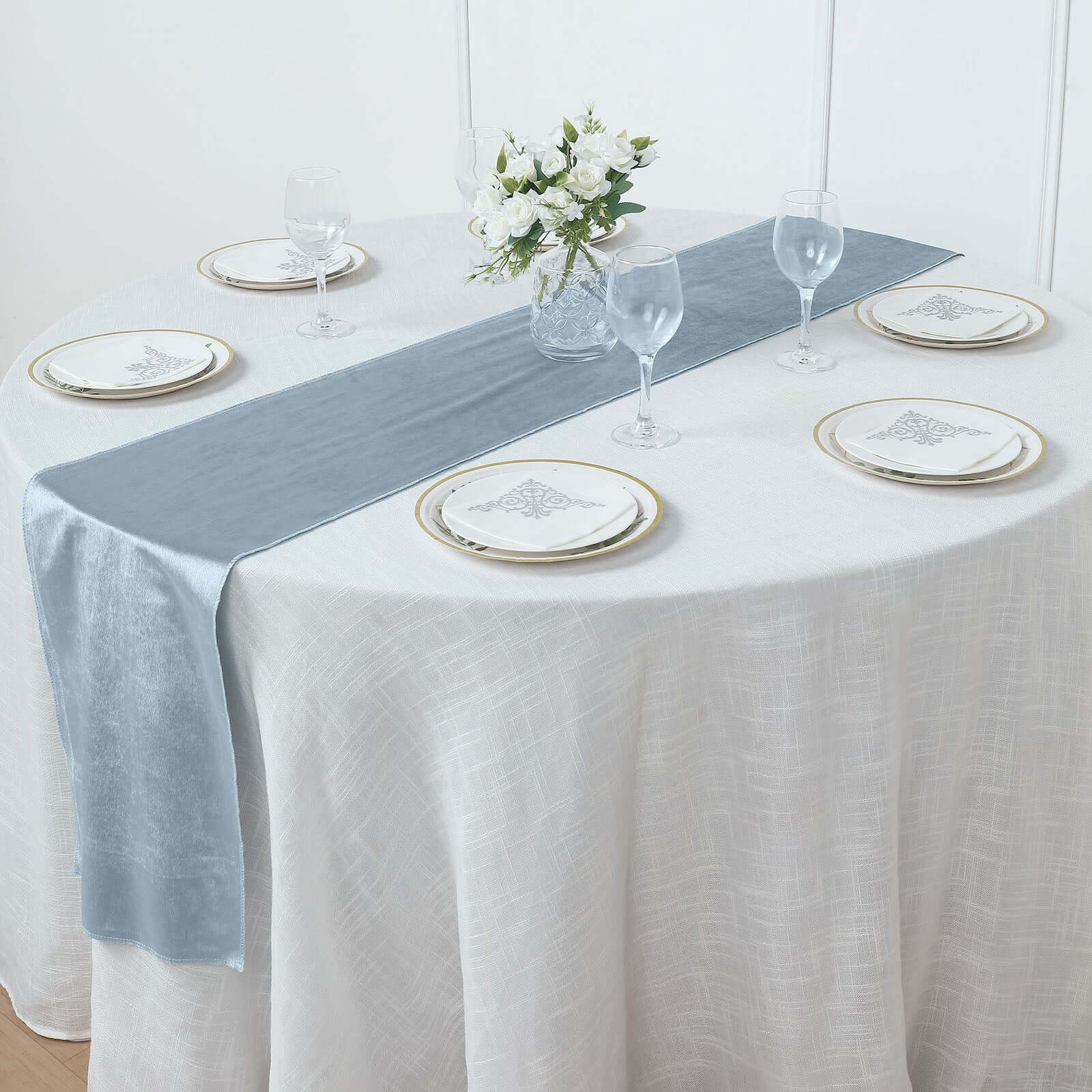Premium Velvet 12"x108" Table Runner Dusty Blue - Sheen Finish Reusable Table Decor