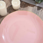 10-Pack Plastic 10" Round Dinner Plates in Dusty Rose with Gold Rim - Glossy Disposable Party Plates