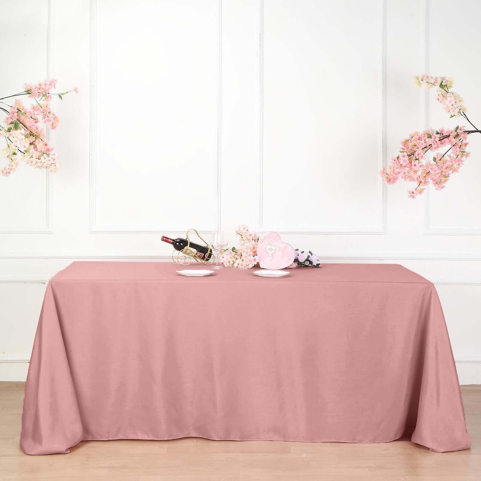 Polyester 90"x156" Rectangle Tablecloth Dusty Rose - Seamless Wrinkle-Resistant Table Cover