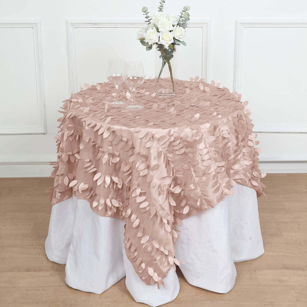 Taffeta 54"x54" Table Overlay Square Tablecloth Dusty Rose 3D Leaf Petal Table Cover