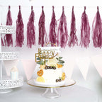 12 Pack Pre-Tied Eggplant Tissue Paper Tassel Garland With String, Hanging Fringe Party Streamer Backdrop Decor