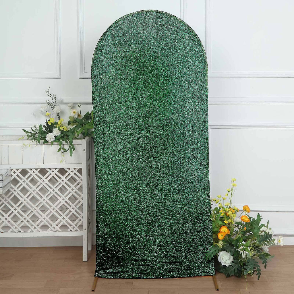 6ft Hunter Emerald Green Shimmer Tinsel Spandex Chiara Backdrop Stand Cover For Fitted Round Top Wedding Arch