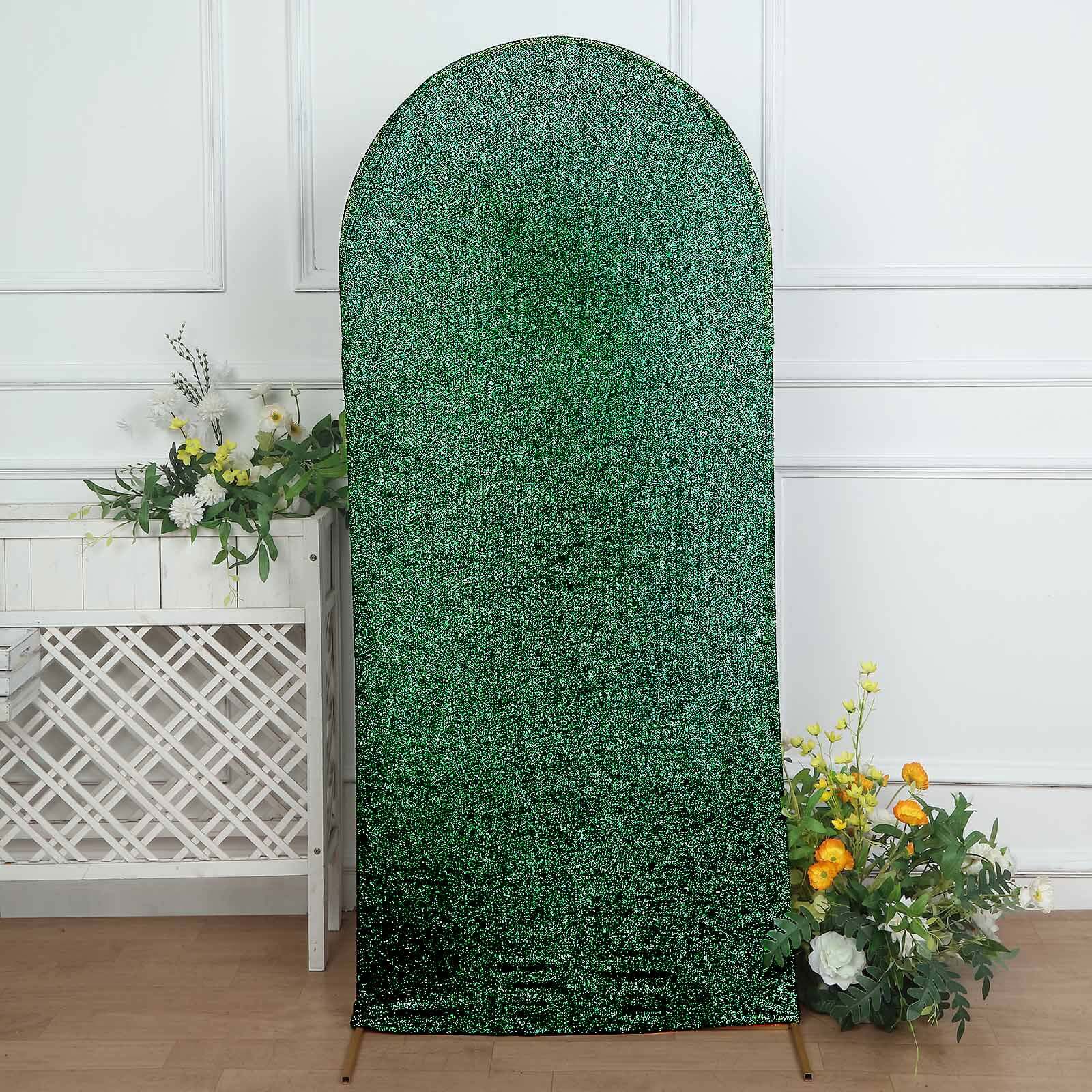 6ft Hunter Emerald Green Shimmer Tinsel Spandex Chiara Backdrop Stand Cover For Fitted Round Top Wedding Arch