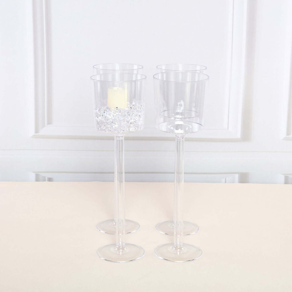 4-Pack Plastic Flower Vases Cylinder Wine Cup Design Clear - Fillable Long Stem Floral Centerpieces 18"
