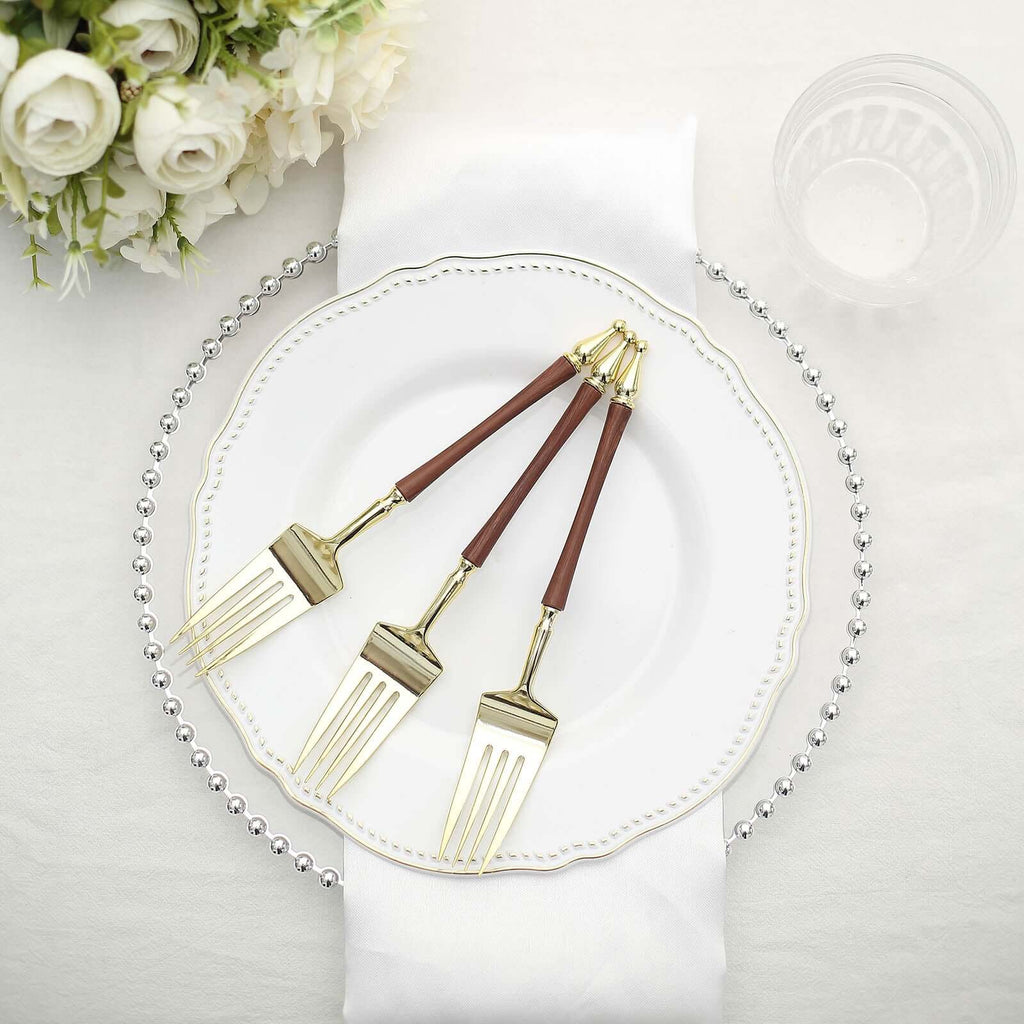24-Pack Plastic Forks with Roman Column Handle Gold/Brown - European Style Disposable Utensils 8"